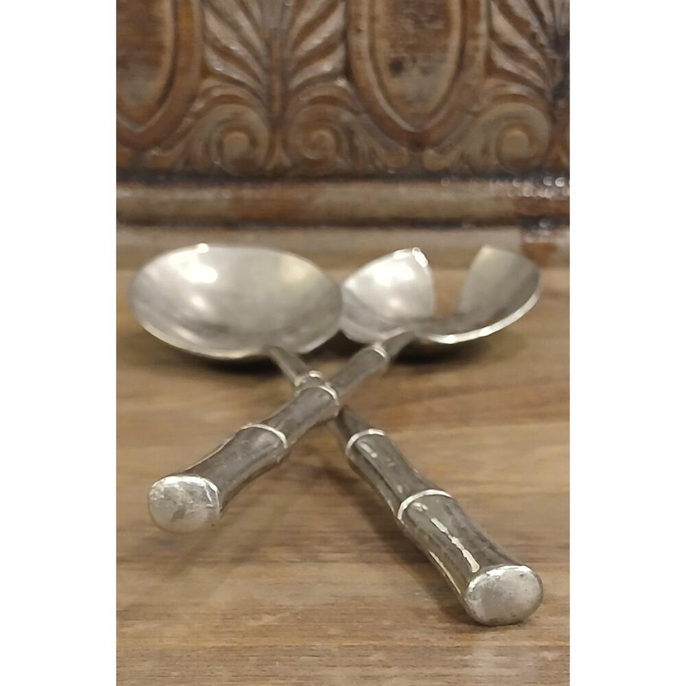 Silverplated 9 in Saled Serving Spoons Made in Italy Bamboo style